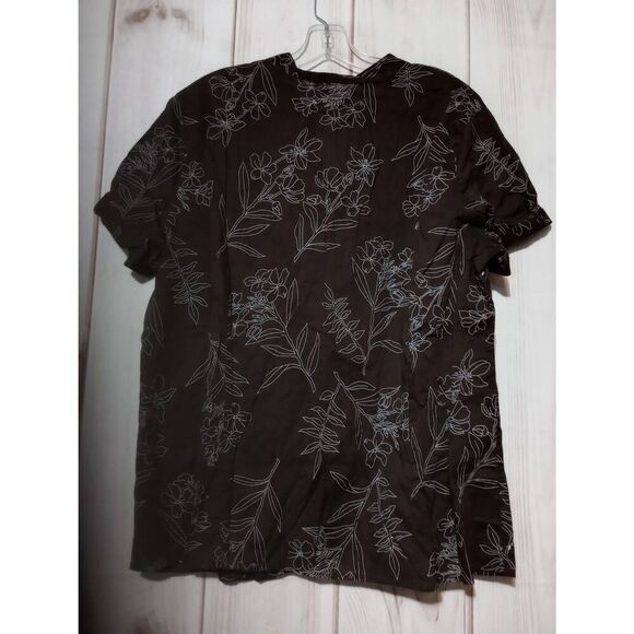 JM Collection Shirt Ladies 18W Brown Button Front Short Sleeve Studded - Picture 2 of 6